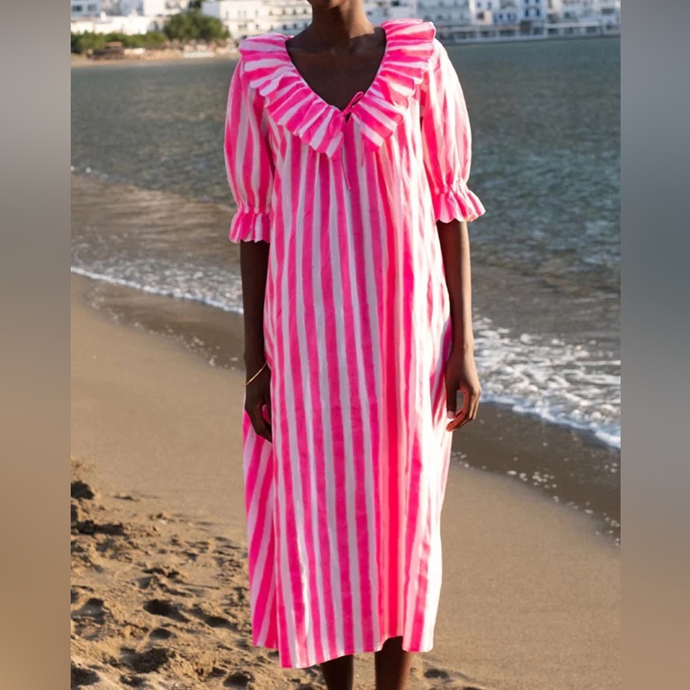 PINK CITY PRINTS Ava Dress in Neon Stripe size S